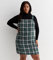 New Look Curves Green Check Boucle Square Neck Strappy Pinafore Dress